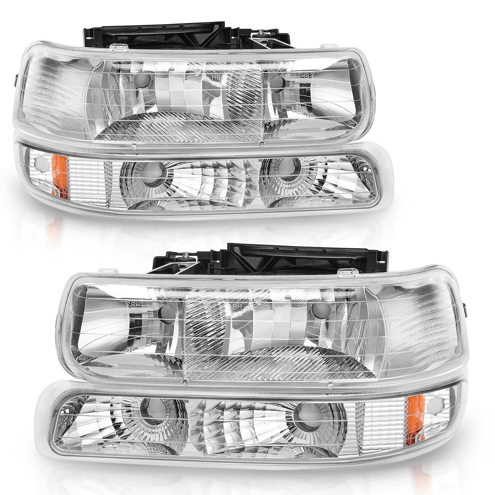 Autosaver88 Headlight Assembly Compatible With 9902 Chevy Silverado 1500 25000102 1500hd 2500hd 35000006 Tahoe Suburban 2500 Headlamp Bumper Lights Chrome Housing Amber Reflector - JSI Racing 