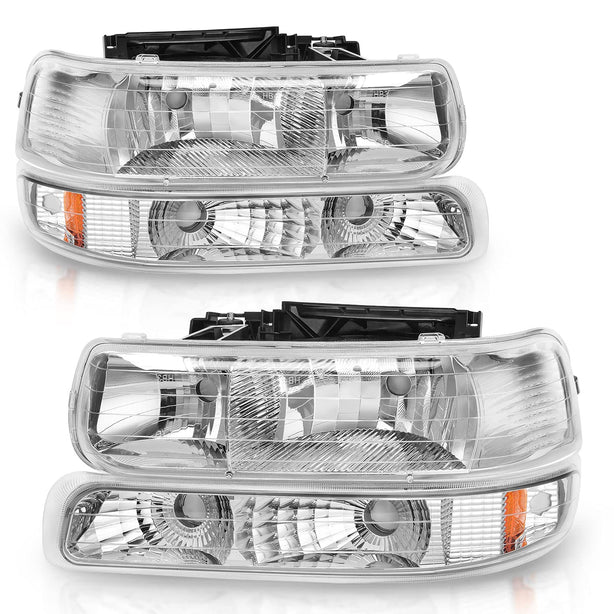 Autosaver88 Headlight Assembly Compatible With 9902 Chevy Silverado 1500 25000102 1500hd 2500hd 35000006 Tahoe Suburban 2500 Headlamp Bumper Lights Chrome Housing Amber Reflector - JSI Racing 