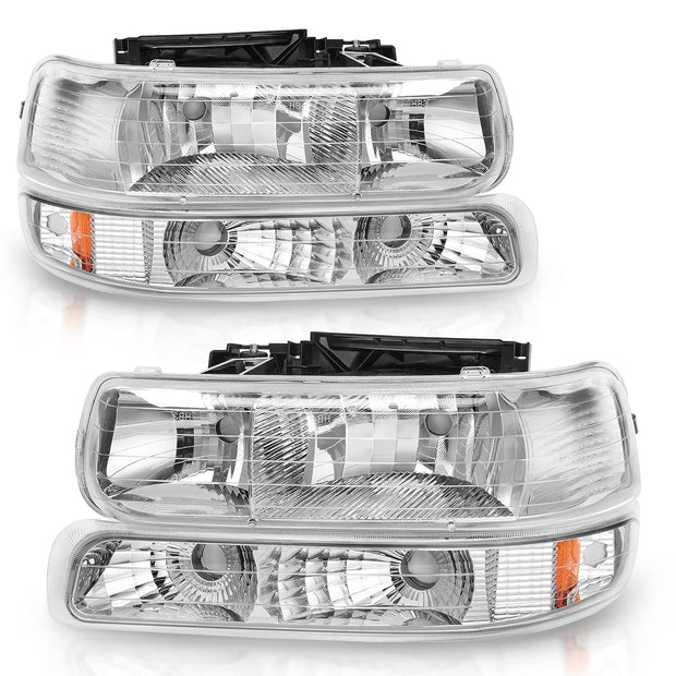 Autosaver88 Headlight Assembly Compatible With 9902 Chevy Silverado 1500 25000102 1500hd 2500hd 35000006 Tahoe Suburban 2500 Headlamp Bumper Lights Chrome Housing Amber Reflector - JSI Racing 