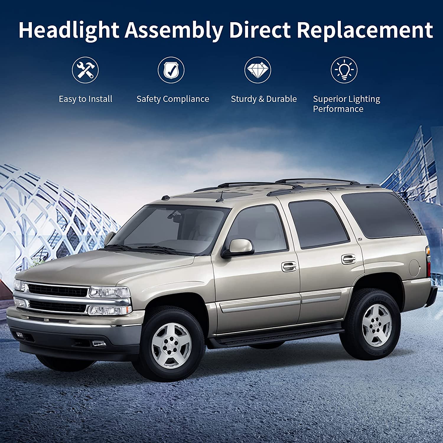 Autosaver88 Headlight Assembly Compatible With 9902 Chevy Silverado 1500 25000102 1500hd 2500hd 35000006 Tahoe Suburban 2500 Headlamp Bumper Lights Chrome Housing Amber Reflector - JSI Racing 