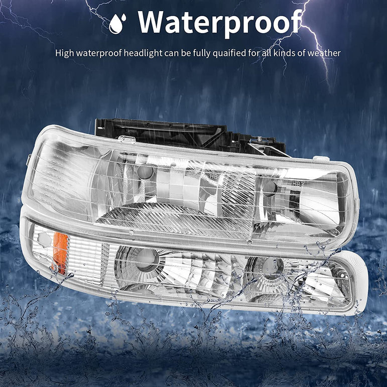 Autosaver88 Headlight Assembly Compatible With 9902 Chevy Silverado 1500 25000102 1500hd 2500hd 35000006 Tahoe Suburban 2500 Headlamp Bumper Lights Chrome Housing Amber Reflector - JSI Racing 