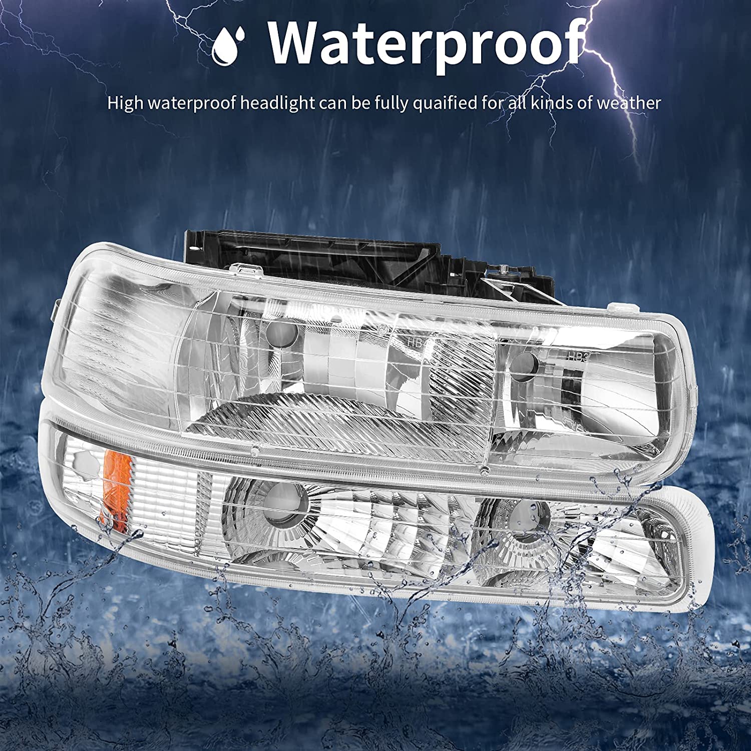 Autosaver88 Headlight Assembly Compatible With 9902 Chevy Silverado 1500 25000102 1500hd 2500hd 35000006 Tahoe Suburban 2500 Headlamp Bumper Lights Chrome Housing Amber Reflector - JSI Racing 
