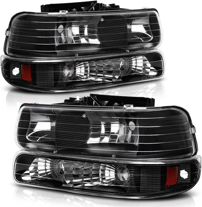 Autosaver88 Headlight Assembly Compatible With 19992002 Chevy Silverado 1500 250020012002 1500hd 2500hd 350020002006 Tahoe Suburban 2500 Headlamp Bumper Lights Black Housing Amber Reflector - JSI Racing 