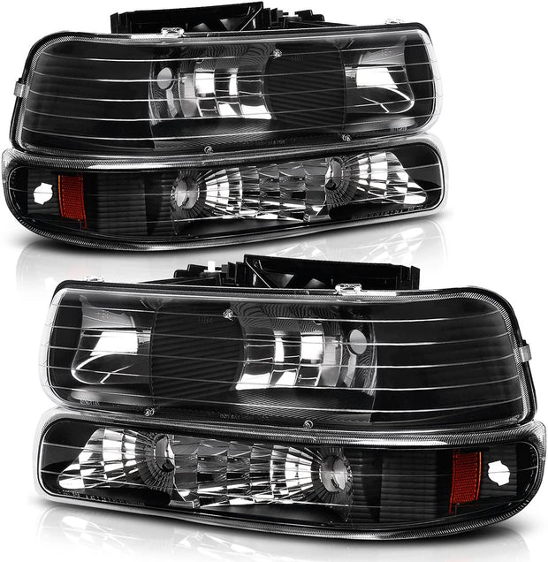 Autosaver88 Headlight Assembly Compatible With 19992002 Chevy Silverado 1500 250020012002 1500hd 2500hd 350020002006 Tahoe Suburban 2500 Headlamp Bumper Lights Black Housing Amber Reflector - JSI Racing 