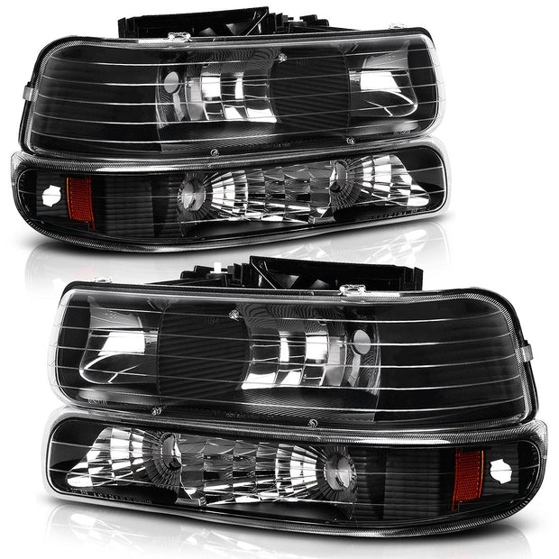 Autosaver88 Headlight Assembly Compatible With 19992002 Chevy Silverado 1500 250020012002 1500hd 2500hd 350020002006 Tahoe Suburban 2500 Headlamp Bumper Lights Black Housing Amber Reflector - JSI Racing 