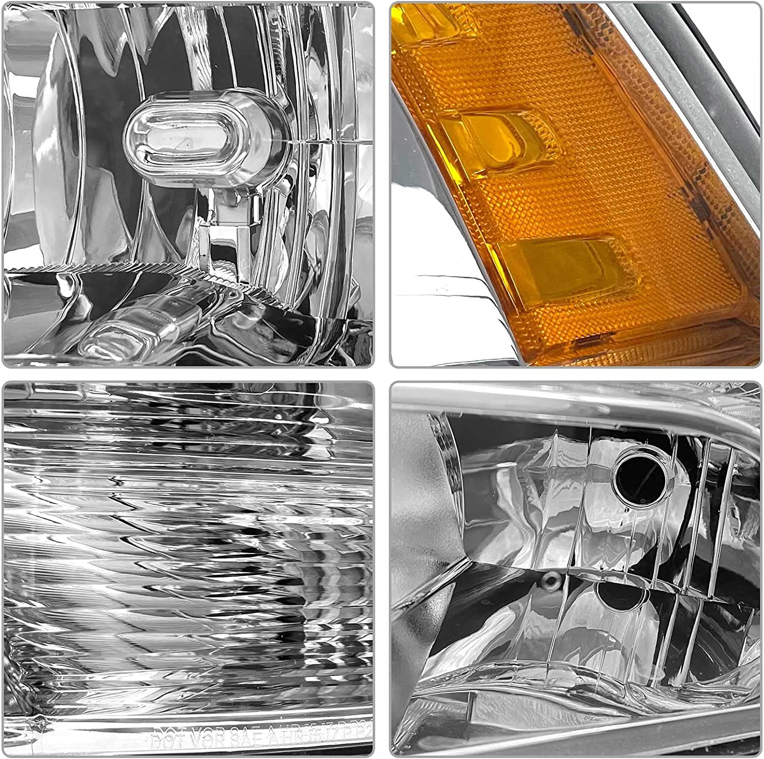 2009-2018 Dodge Ram Headlight Assembly Compatible with Ram 1500 / Ram 2500 3500 / 2010-2018 / Ram 2500 3500 / 2019-2021 Ram 1500 Classic, Chrome Housing Amber Reflector Replacement - JSI Racing 