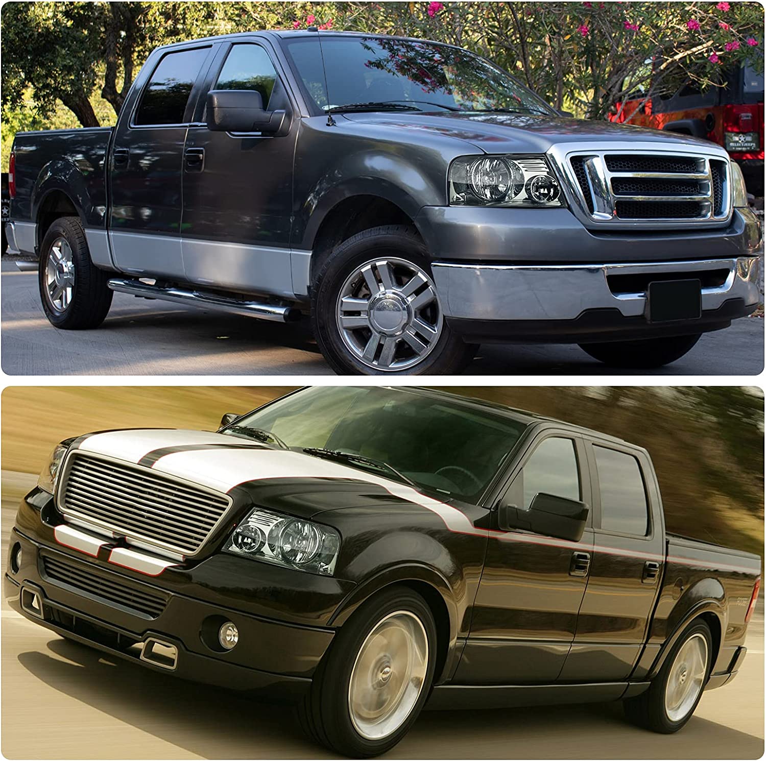 2004-2008 Ford F150 Headlights With Smoked Lens Chrome Housing Reflector - JSI Racing 