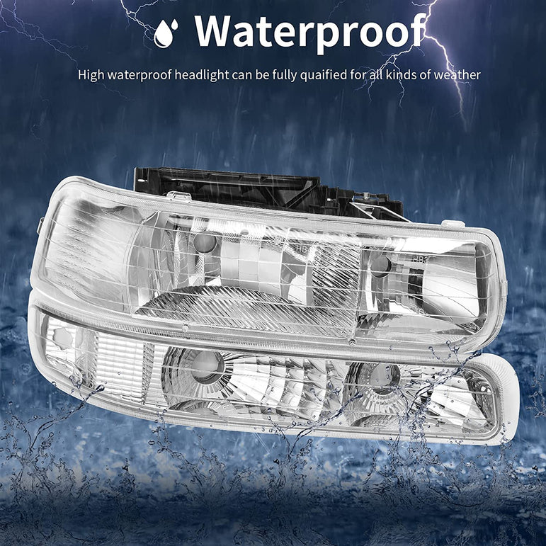 Autosaver88 Headlight Assembly Compatible With 19992002 Chevy Silverado 20002006 Tahoe Suburban Headlamp Bumper Lights Black Housing Reflector Chrome - JSI Racing 