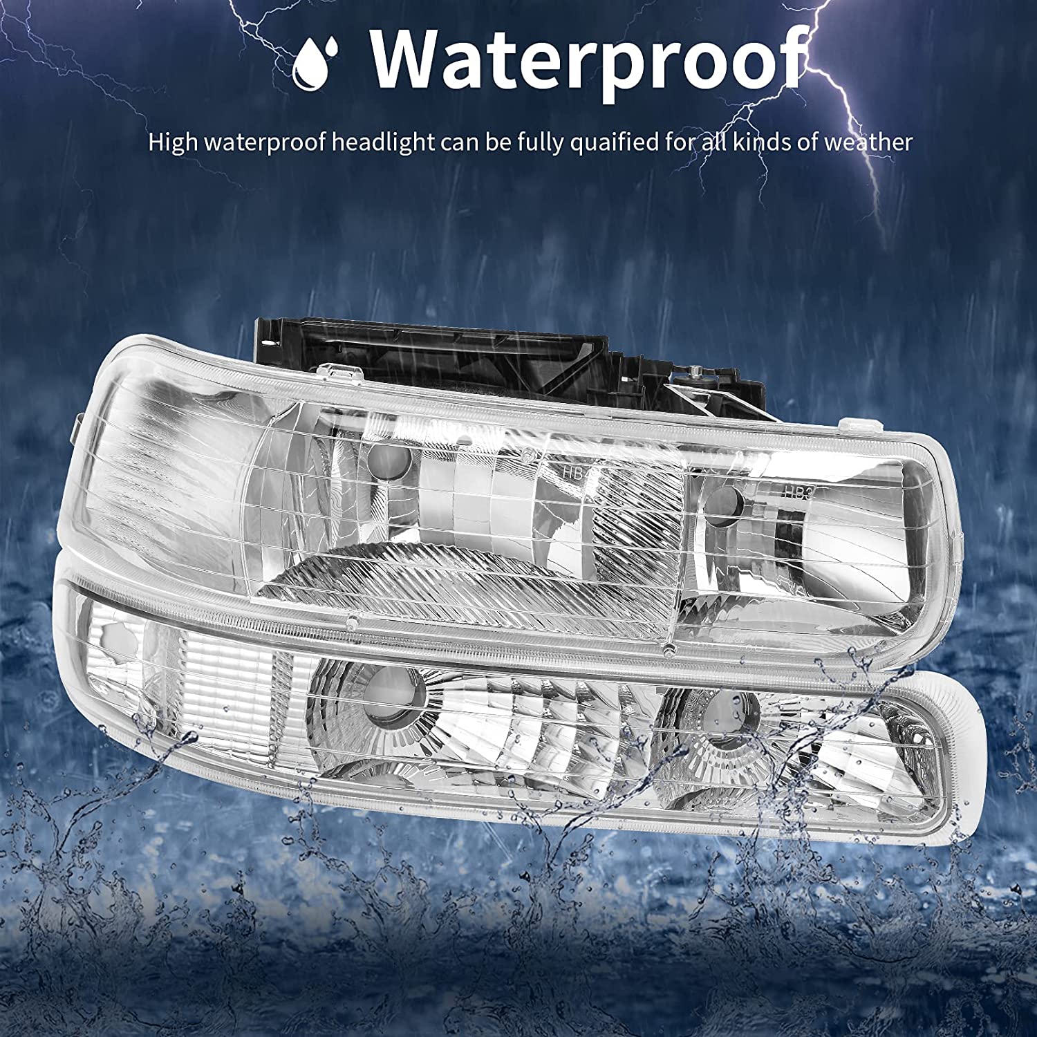 Autosaver88 Headlight Assembly Compatible With 19992002 Chevy Silverado 20002006 Tahoe Suburban Headlamp Bumper Lights Black Housing Reflector Chrome - JSI Racing 