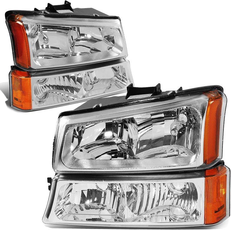 Dna Motoring Hlohcs034pcham Chrome Amber Headlights Compatible With 20032006 Chevy Silveradoavalanche - JSI Racing 