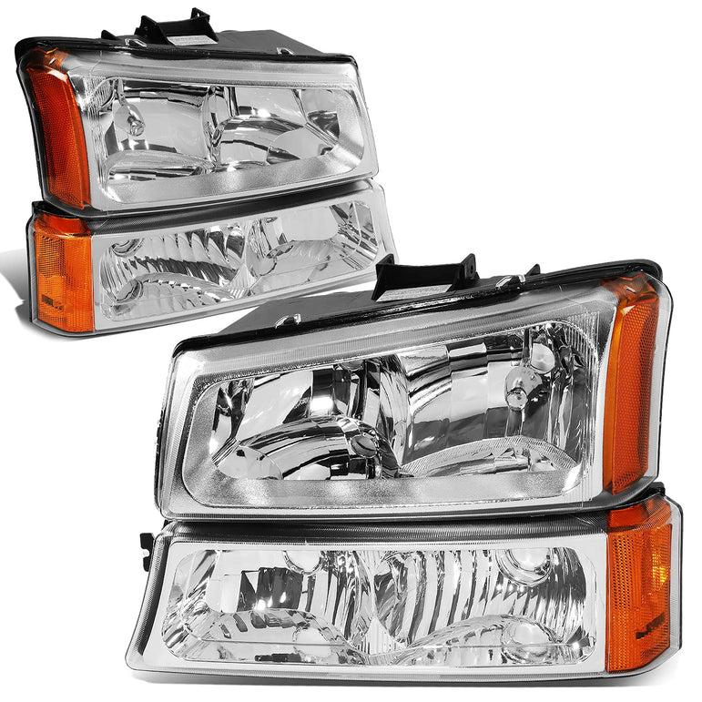 Dna Motoring Hlohcs034pcham Chrome Amber Headlights Compatible With 20032006 Chevy Silveradoavalanche - JSI Racing 