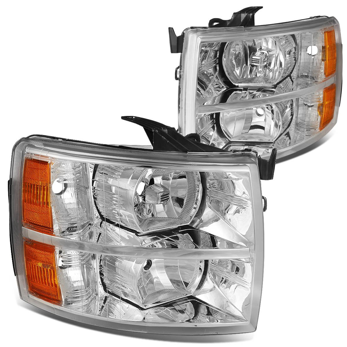 Dna Motoring Hlohcsil07cham Chrome Amber Headlights Compatible With 0713 Silverado 15002500 Hd 3500 1500 - JSI Racing 