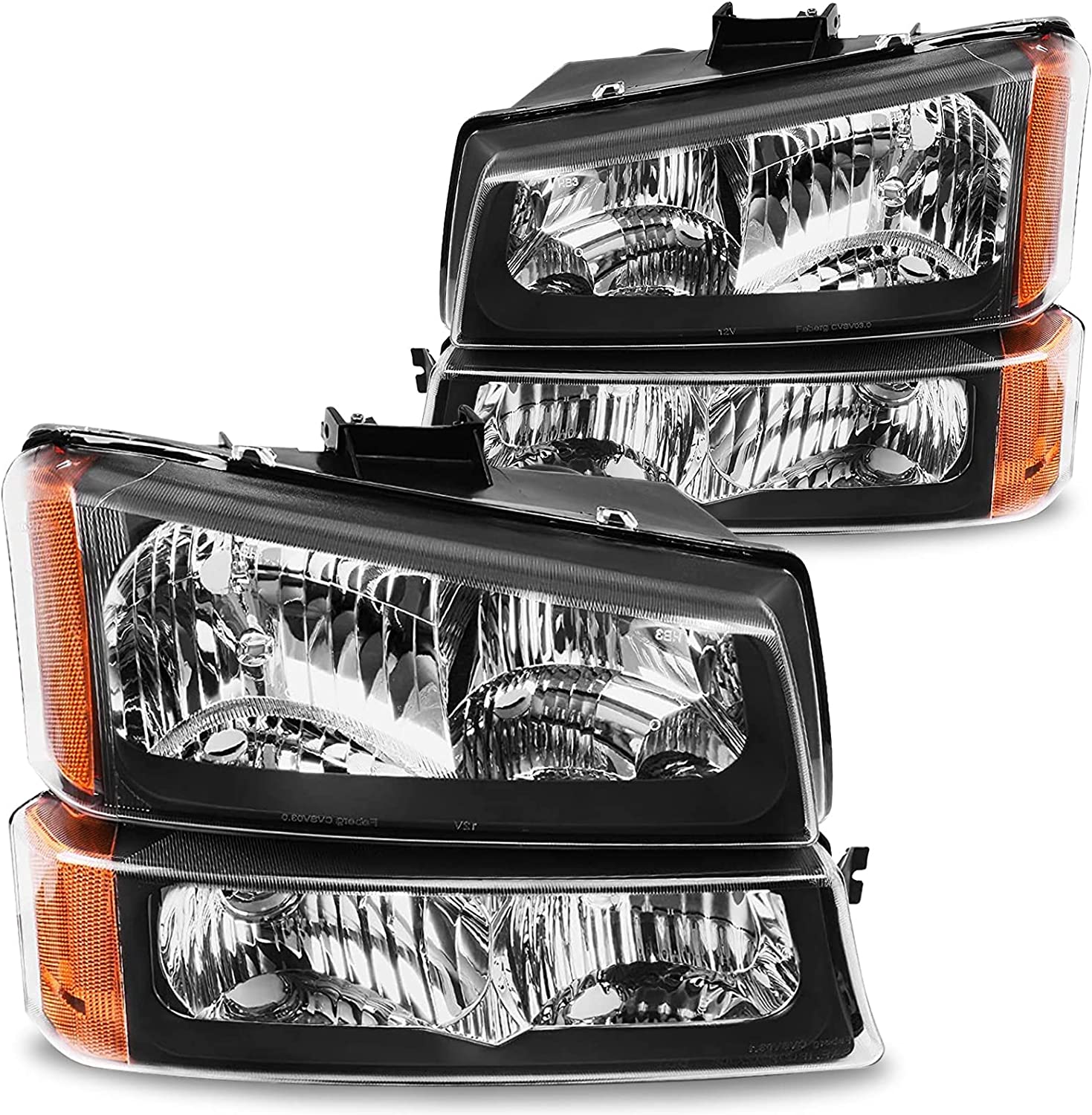 2003-2006 Silverado Headlight Assembly For Chevy Avalanche 150025003500 Clear Chrome Lens With Amber Reflector Replacement Left And Right - JSI Racing 