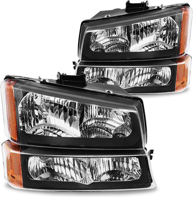 2003-2006 Silverado Headlight Assembly For Chevy Avalanche 150025003500 Clear Chrome Lens With Amber Reflector Replacement Left And Right - JSI Racing 