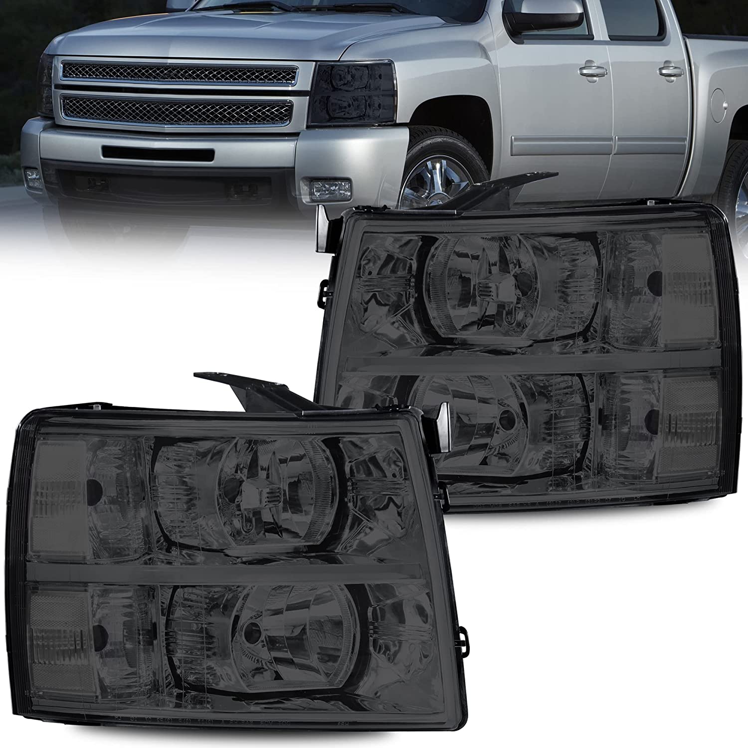 Mostplus Headlight Assembly Compatible With Chevy Chevrolet Silverado 1500 2500 3500 Black Housing Clear Lens Amber Reflector - JSI Racing 
