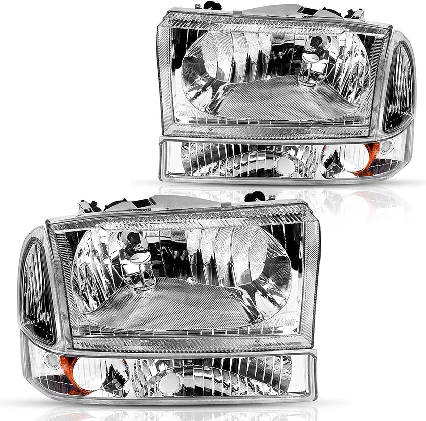Dwvo Headlight Assembly Compatible With Ford F250 F350 F450 F550 Super Duty Pickup Truck Signal Lamps Chrome Housing Clear Lens Amber Reflector - JSI Racing 