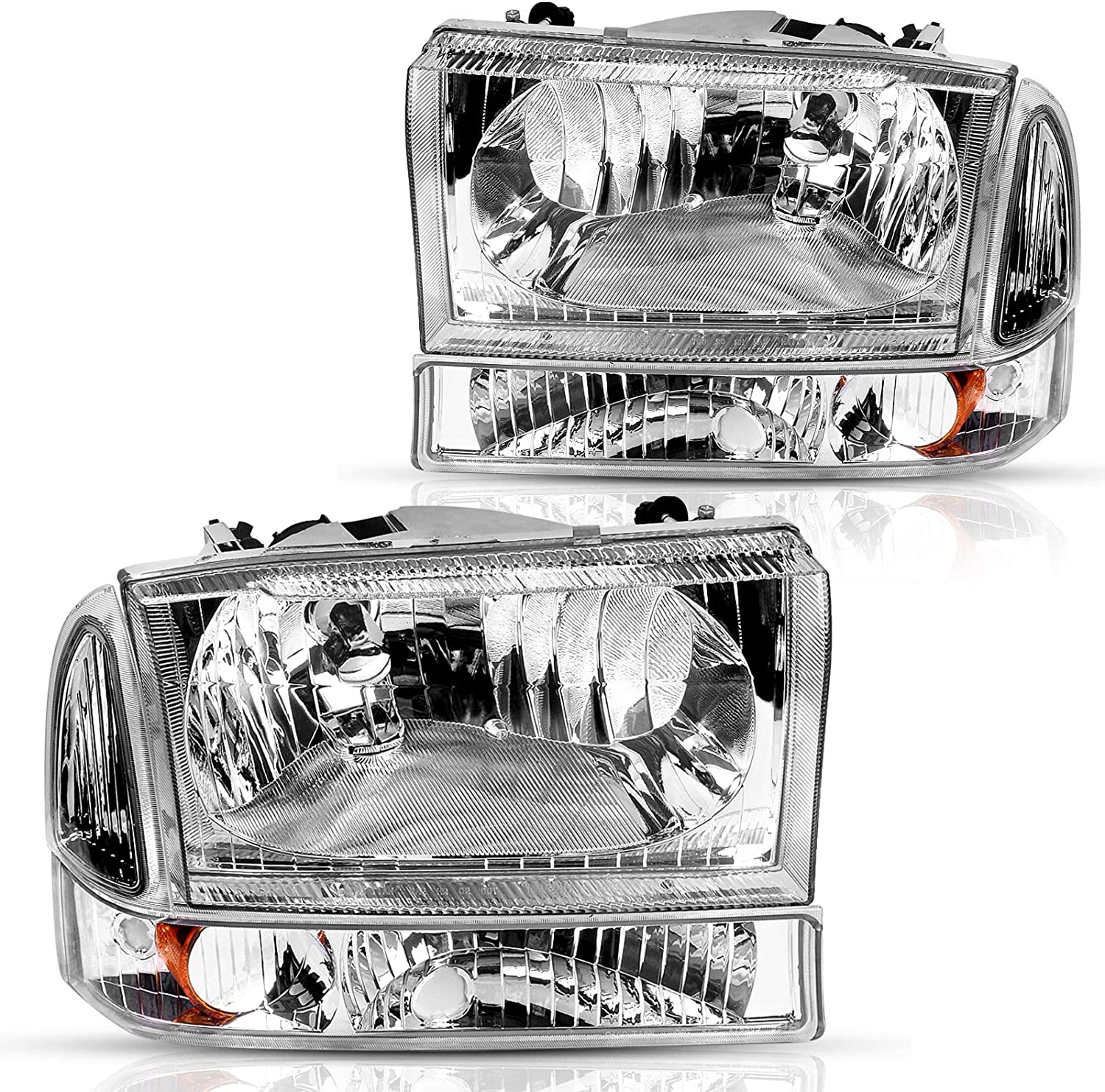 Dwvo Headlight Assembly Compatible With Ford F250 F350 F450 F550 Super Duty Pickup Truck Signal Lamps Chrome Housing Clear Lens Amber Reflector - JSI Racing 
