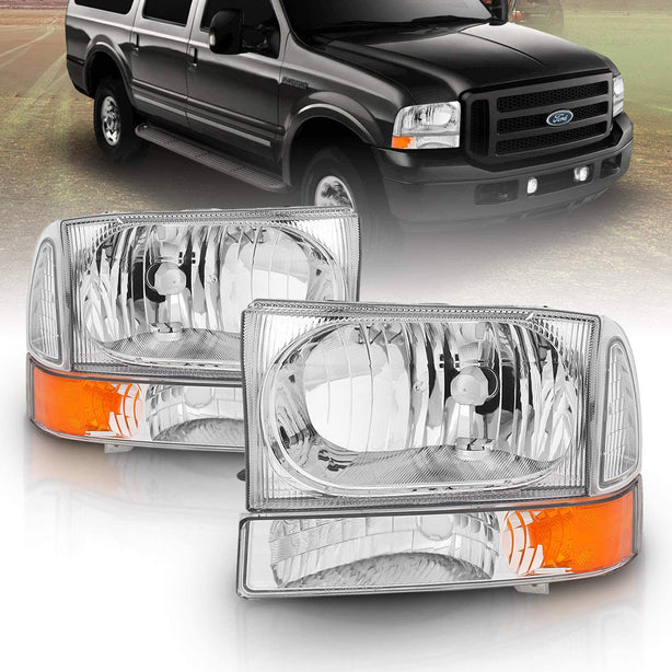 Amerilite For Ford Super Duty F250 F350 F450 F550 Excursion Chrome Factory Style Replacement Headlights Wbumper Corner Set Passenger And Driver Side - JSI Racing 