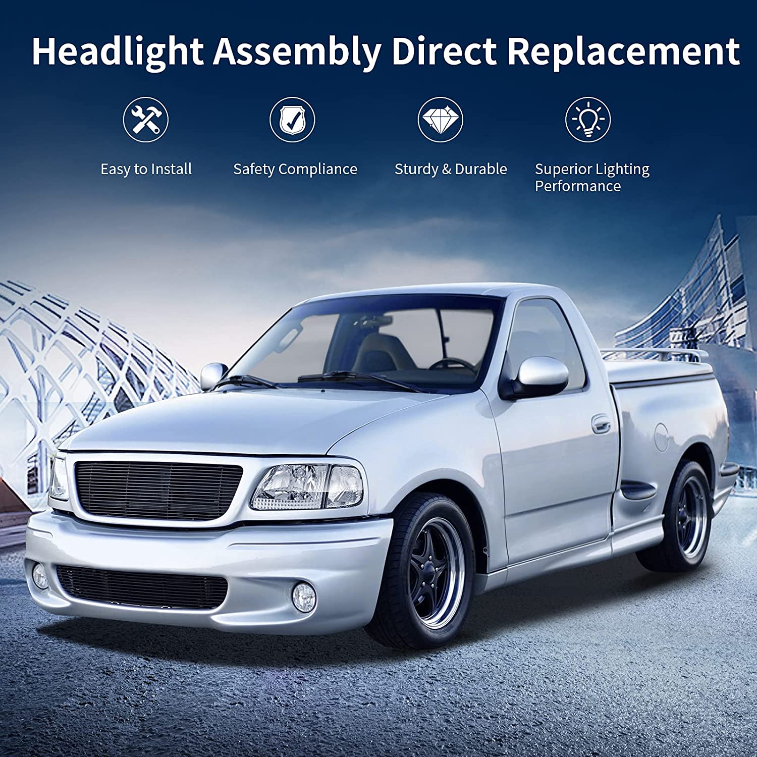 Headlight Assembly, Headlight Replacement, Fits 97-03 Ford F-150/97-02 Ford Expedition Pickup - JSI Racing 