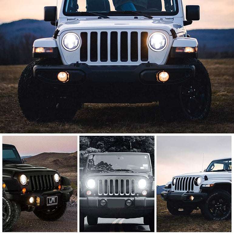 7 Inch H6024 Round LED Headlights Black High Low Sealed Beam H4h13 Adapter Compatible With Jeep Wrangler Jk Tj Lj Cj Hummber H1 H2 Pair - JSI Racing 