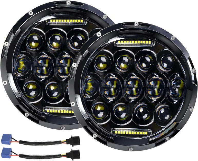 Aaiwa 7 Inch Round LED Headlight Daytime Running Light Dlr High Low Beam For Car Motorcycle With H4 H13 Adapter 2 Pack - JSI Racing 