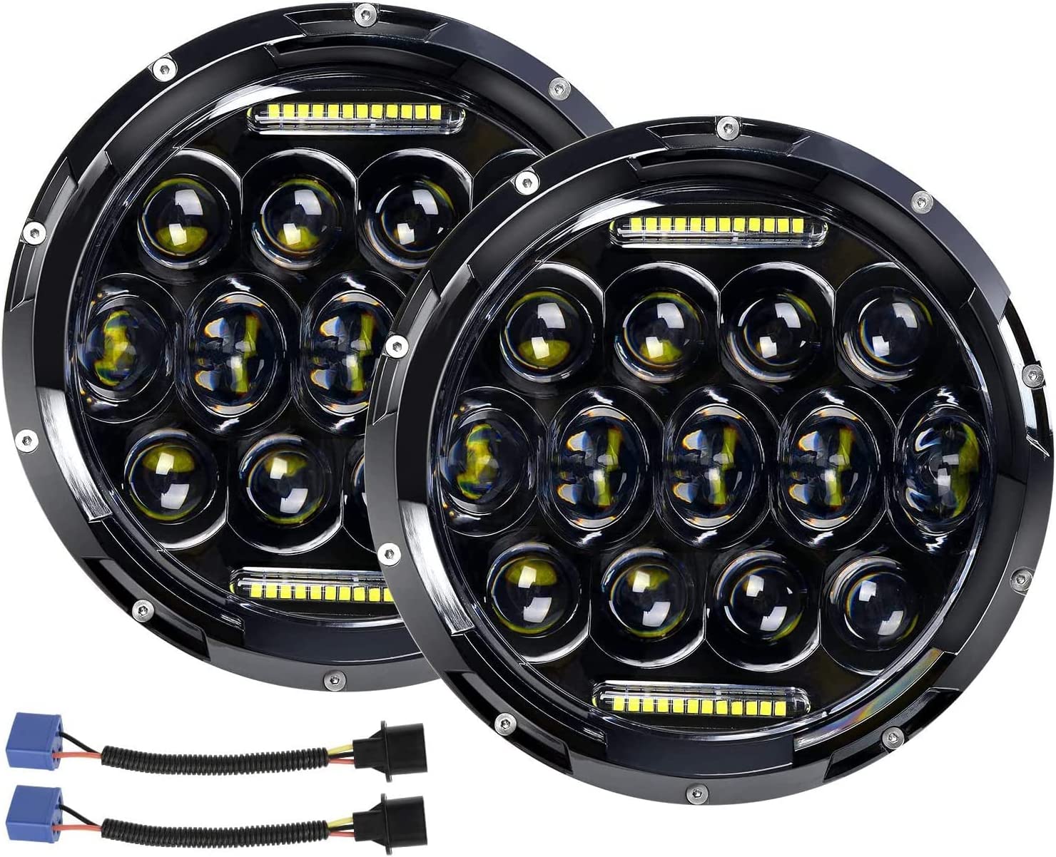 Aaiwa 7 Inch Round LED Headlight Daytime Running Light Dlr High Low Beam For Car Motorcycle With H4 H13 Adapter 2 Pack - JSI Racing 