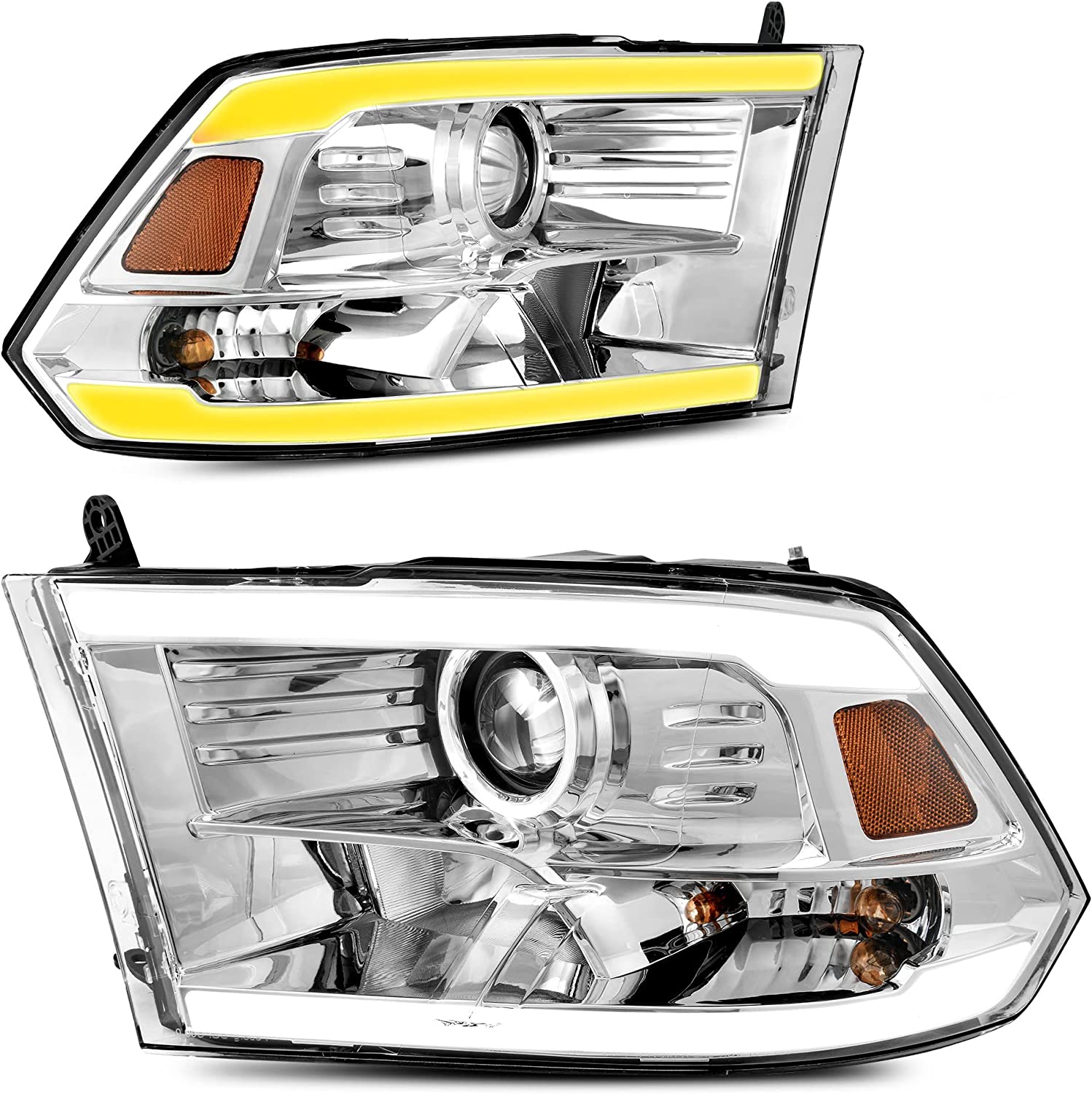 AUTOSAVER88: Montaje de faros delanteros compatible con Dodge Ram 4 puertas 1500 2500 3500, modelo 2009 a 2018. Faro de repuesto para Pickup. Color Negro. Lentes con carcasa transparente. - JSI Racing 
