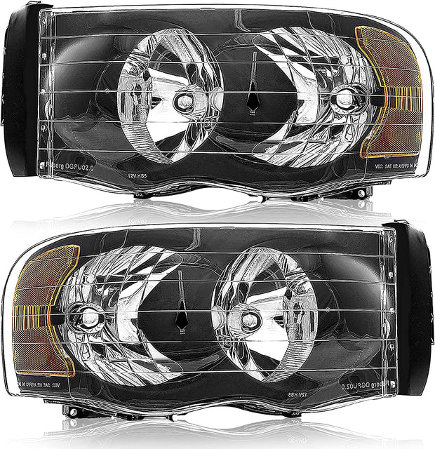 2002-2005 Dodge Ram Headlight Assembly For 1500 2500 3500 20032005 Clear Chrome Lens With Amber Reflector Replacement Left Right - JSI Racing 
