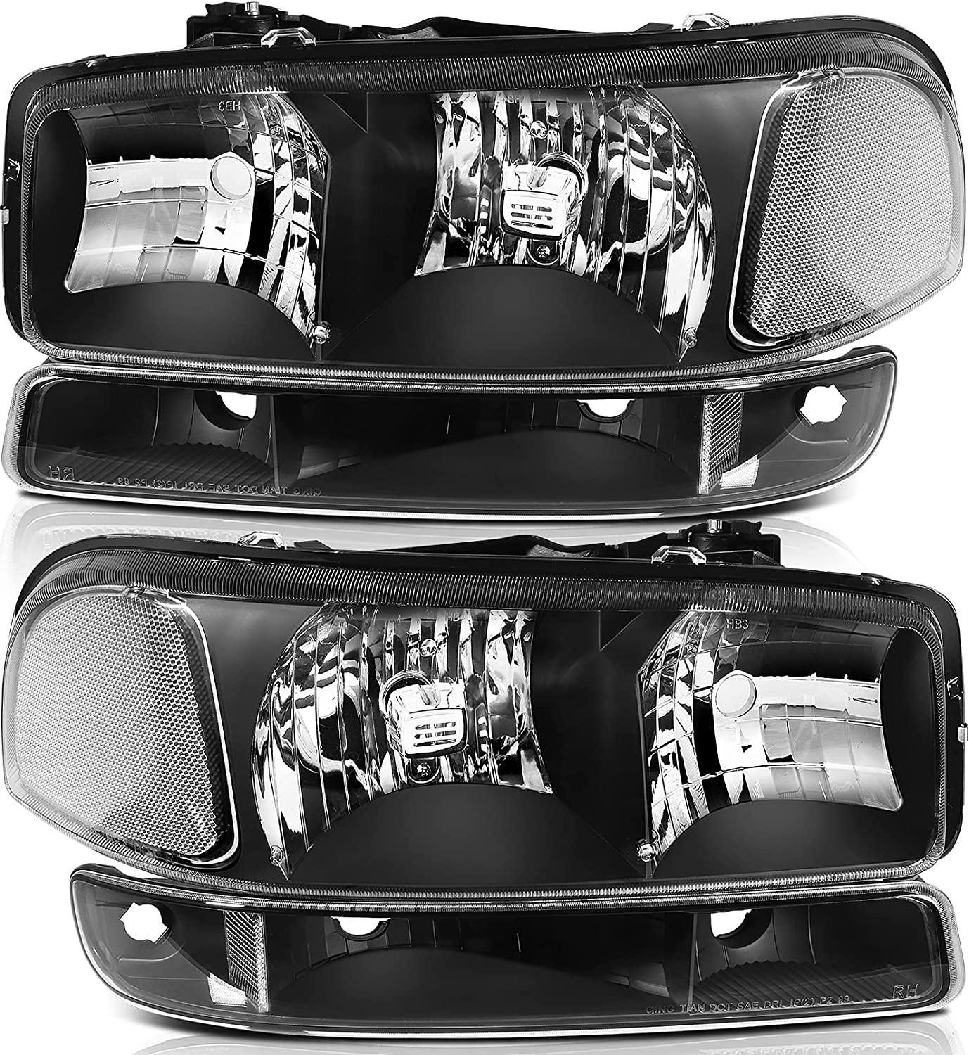 Lbrst Headlight Assembly For Gmc Sierra 1500 19992006 Classic 2007 Black Housing Reflector Clear Lens Driver And Passenger Side Headlamp - JSI Racing 
