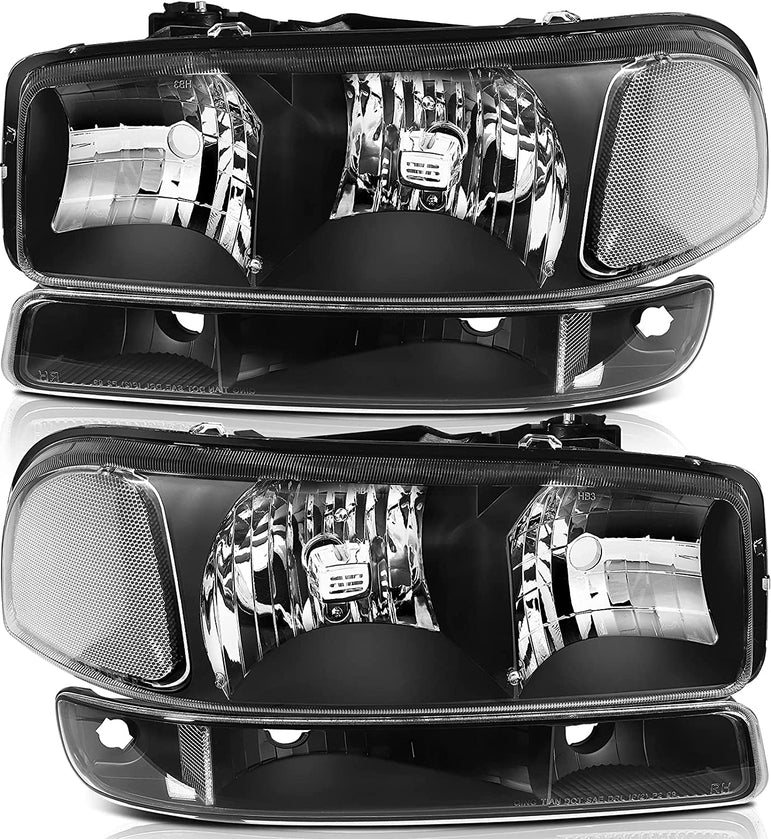 LBRST Headlights Assembly For 1999-2006 GMC Sierra 1500 For 2007-2007 GMC Sierra 1500 Classic Black Housing Clear Reflector Clear Lens Driver & Passenger Side - JSI Racing 