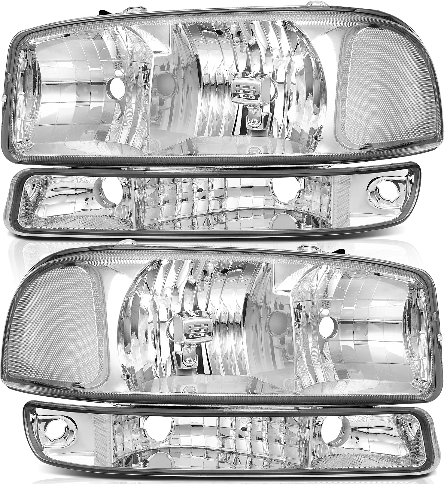 Lbrst Headlight Assembly For Gmc Sierra 1500 19992006 Classic 2007 2500 19992004 Chrome Housing Reflector Clear Lens Driver And Passenger Side Headlamp - JSI Racing 
