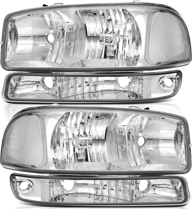 Lbrst Headlight Assembly For Gmc Sierra 1500 19992006 Classic 2007 2500 19992004 Chrome Housing Reflector Clear Lens Driver And Passenger Side Headlamp - JSI Racing 