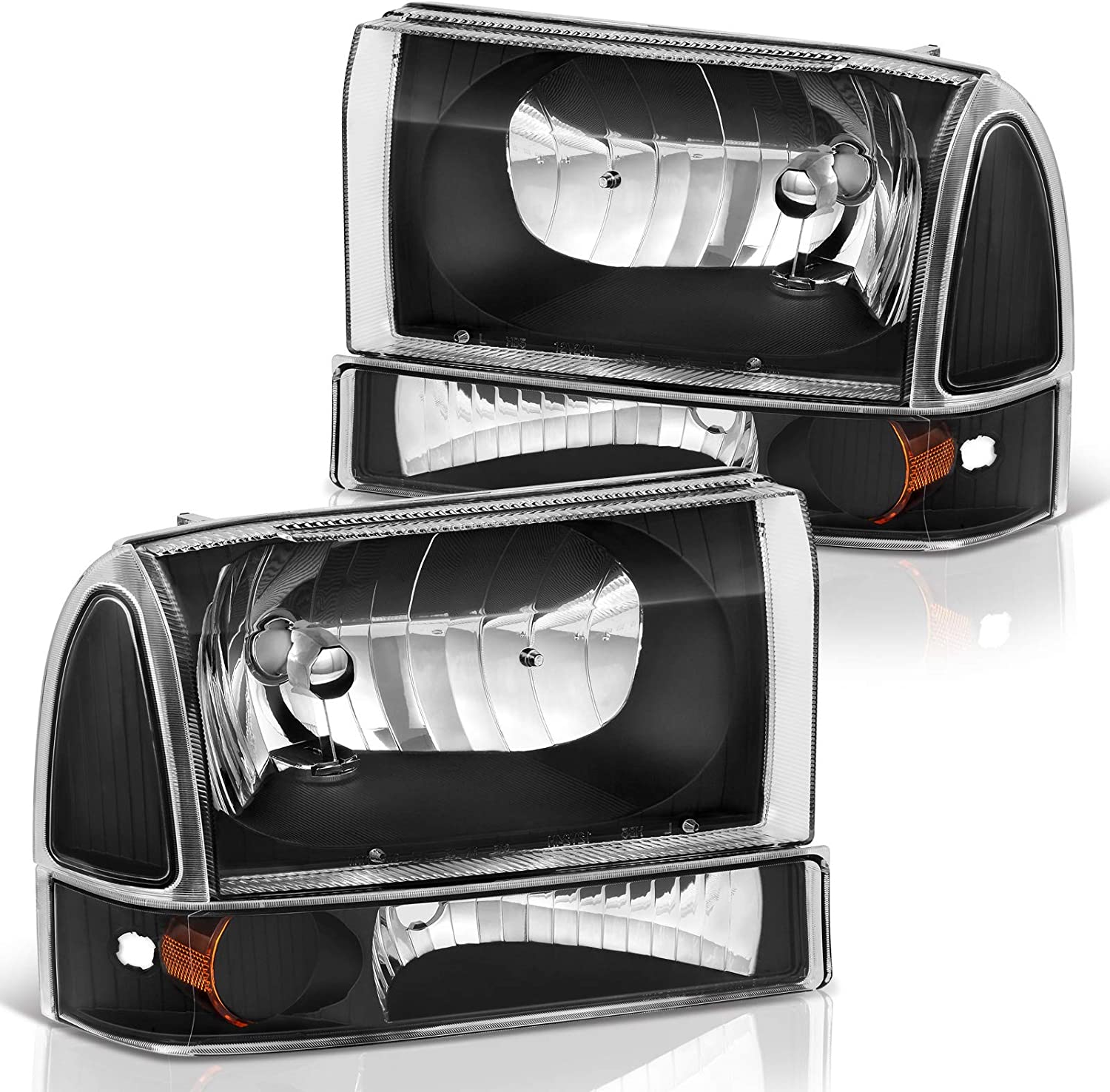 Dwvo Headlight Assembly Compatible With Ford F250 F350 F450 F550 Super Duty Pickup Truck Signal Lamps Chrome Housing Clear Lens Amber Reflector - JSI Racing 