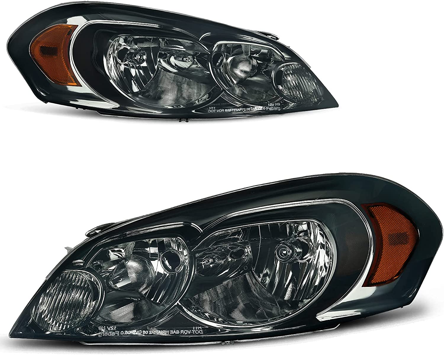 Autosaver88 Headlight Assembly Compatible With 20062013 Chevy Impala 06 07 Monte Carlo Replacement Headlamp Driving Light Chrome Housing Amber Reflector Clear Lens 25958359 25958360 A Black Smoke Oe - JSI Racing 