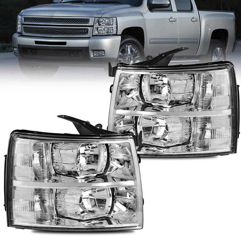 Mostplus Headlight Assembly Compatible With Chevy Chevrolet Silverado 1500 2500 3500 Black Housing Clear Lens Amber Reflector - JSI Racing 