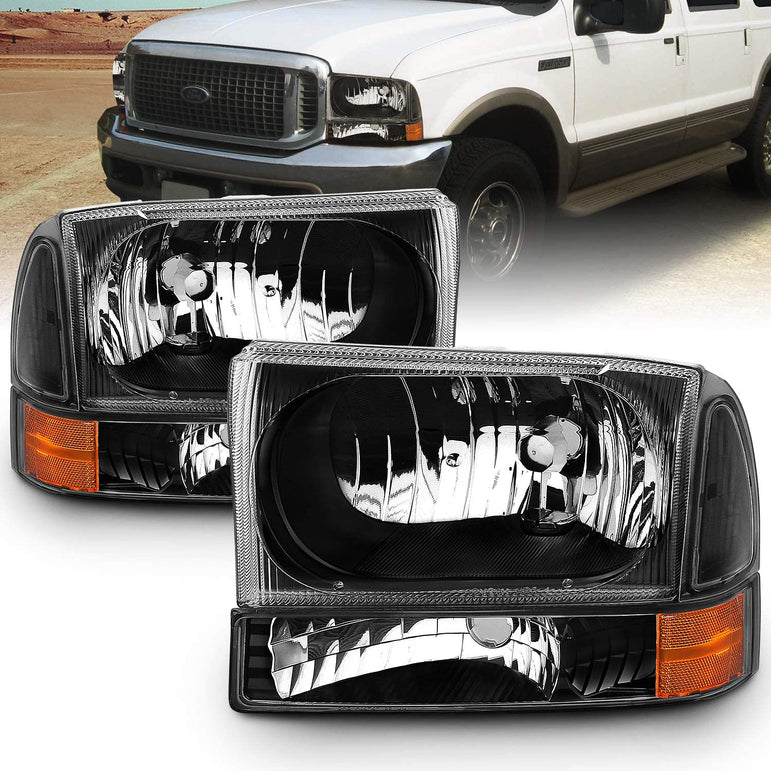 Amerilite For Ford Super Duty F250 F350 F450 F550 Excursion Chrome Factory Style Replacement Headlights Wbumper Corner Set Passenger And Driver Side - JSI Racing 