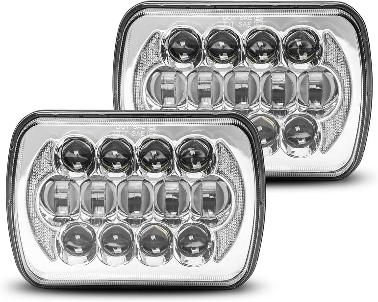Lxlight Pair 5x7 6x7 High Low Beam LED Headlights Compatible With Jeep Wrangler Yj Cherokee Xj H6054 H6054ll 69822 6052 6053 Angel Eyes Drl Black 105w - JSI Racing 