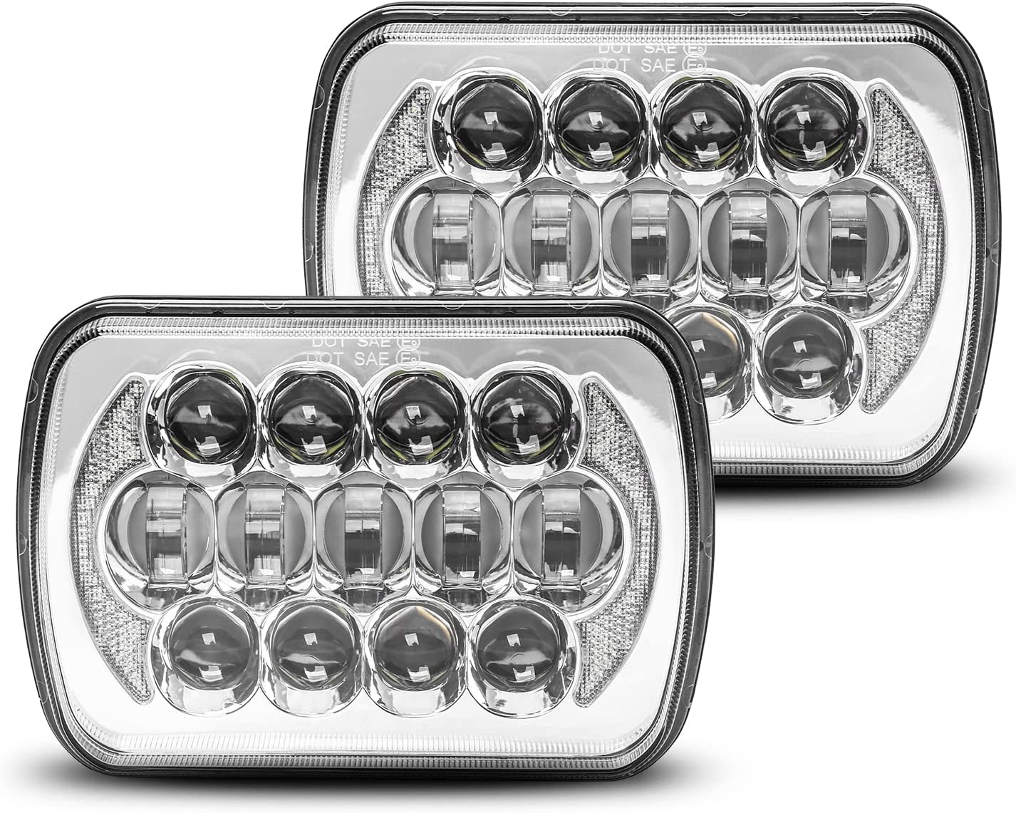 Lxlight Pair 5x7 6x7 High Low Beam LED Headlights Compatible With Jeep Wrangler Yj Cherokee Xj H6054 H6054ll 69822 6052 6053 Angel Eyes Drl Black 105w - JSI Racing 