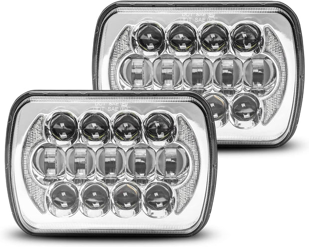 Lxlight Pair 5x7 6x7 High Low Beam LED Headlights Compatible With Jeep Wrangler Yj Cherokee Xj H6054 H6054ll 69822 6052 6053 Angel Eyes Drl Black 105w - JSI Racing 
