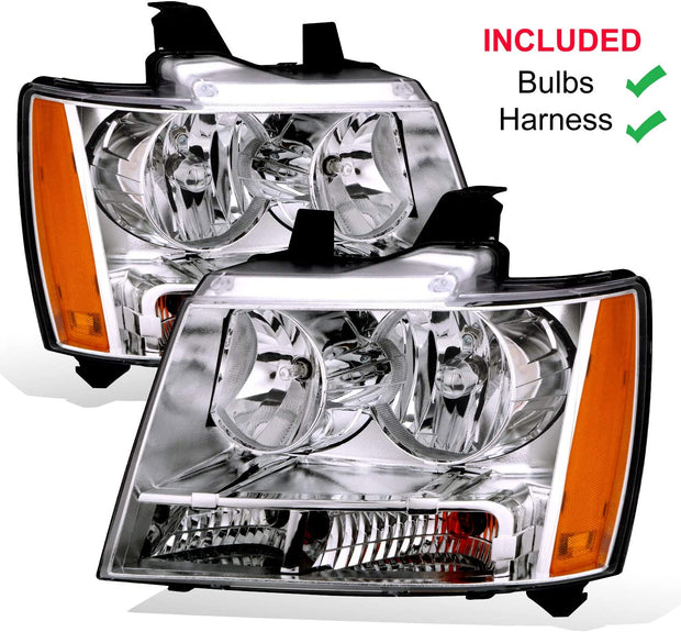 Amerilite For Chevy 0713 Tahoesuburbanavalanche Factory Style Replacement Headlights Pair Driver And Passenger Side Chrome Housing - JSI Racing 