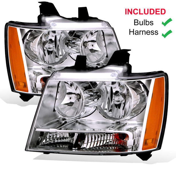 Amerilite For Chevy 0713 Tahoesuburbanavalanche Factory Style Replacement Headlights Pair Driver And Passenger Side Chrome Housing - JSI Racing 