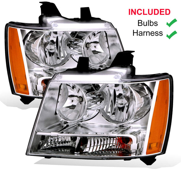 Amerilite For Chevy 0713 Tahoesuburbanavalanche Factory Style Replacement Headlights Pair Driver And Passenger Side Chrome Housing - JSI Racing 