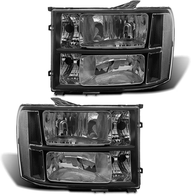 2007-2014 Sierra Headlight Assembly Compatible With Gmc 1500 0714 2500hd 3500hd Chrome Housing Amber Reflector Replacement Left And Right - JSI Racing 