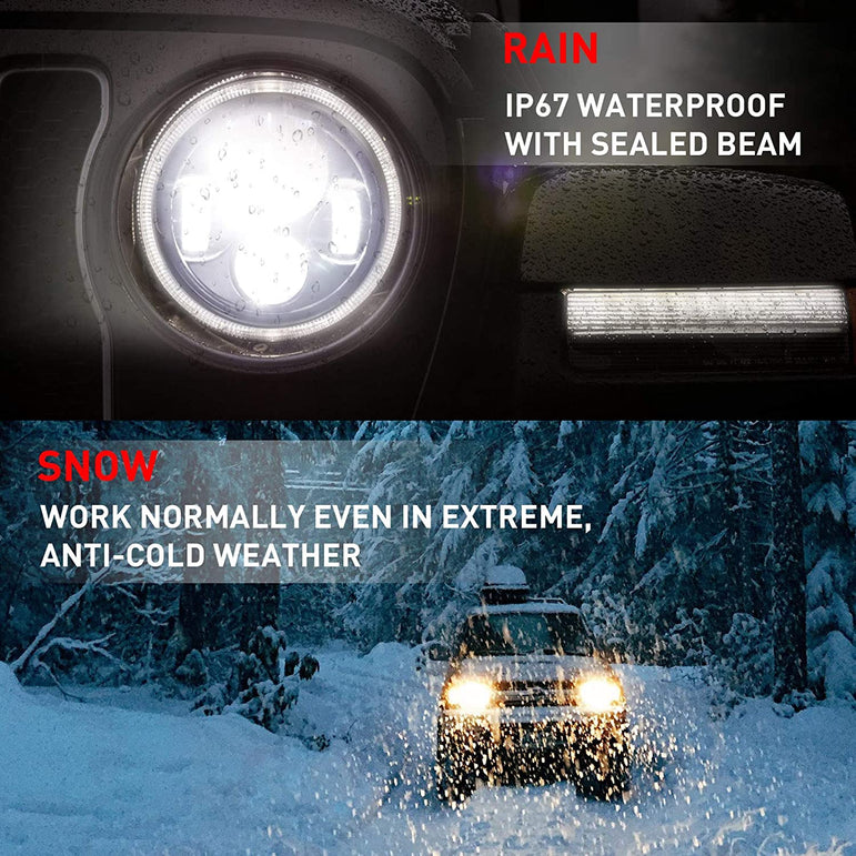 7 Inch H6024 Round LED Headlights Black High Low Sealed Beam H4h13 Adapter Compatible With Jeep Wrangler Jk Tj Lj Cj Hummber H1 H2 Pair - JSI Racing 