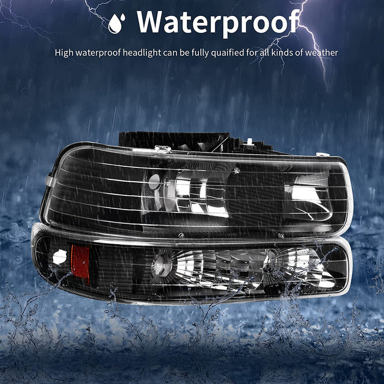 Autosaver88 Headlight Assembly Compatible With 19992002 Chevy Silverado 1500 250020012002 1500hd 2500hd 350020002006 Tahoe Suburban 2500 Headlamp Bumper Lights Black Housing Amber Reflector - JSI Racing 