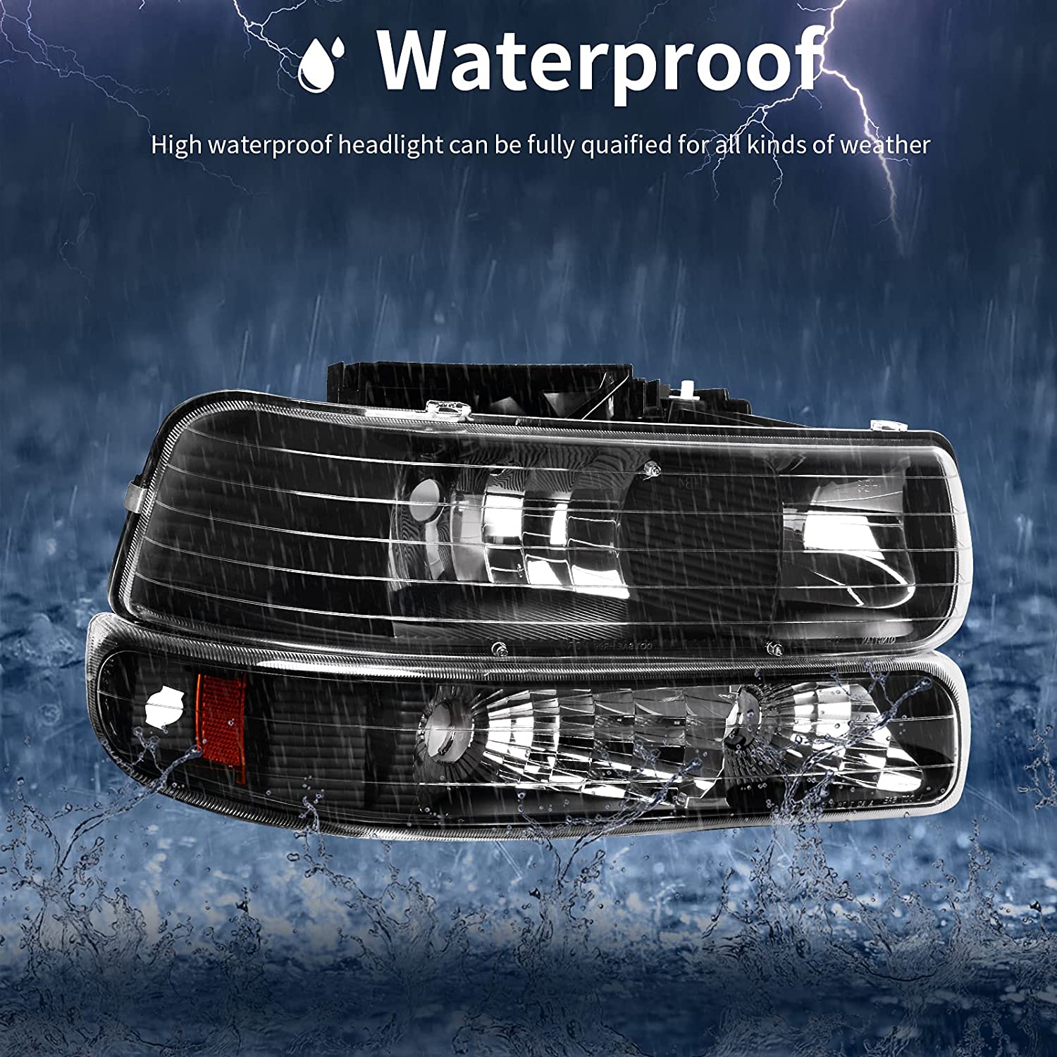 Autosaver88 Headlight Assembly Compatible With 19992002 Chevy Silverado 1500 250020012002 1500hd 2500hd 350020002006 Tahoe Suburban 2500 Headlamp Bumper Lights Black Housing Amber Reflector - JSI Racing 