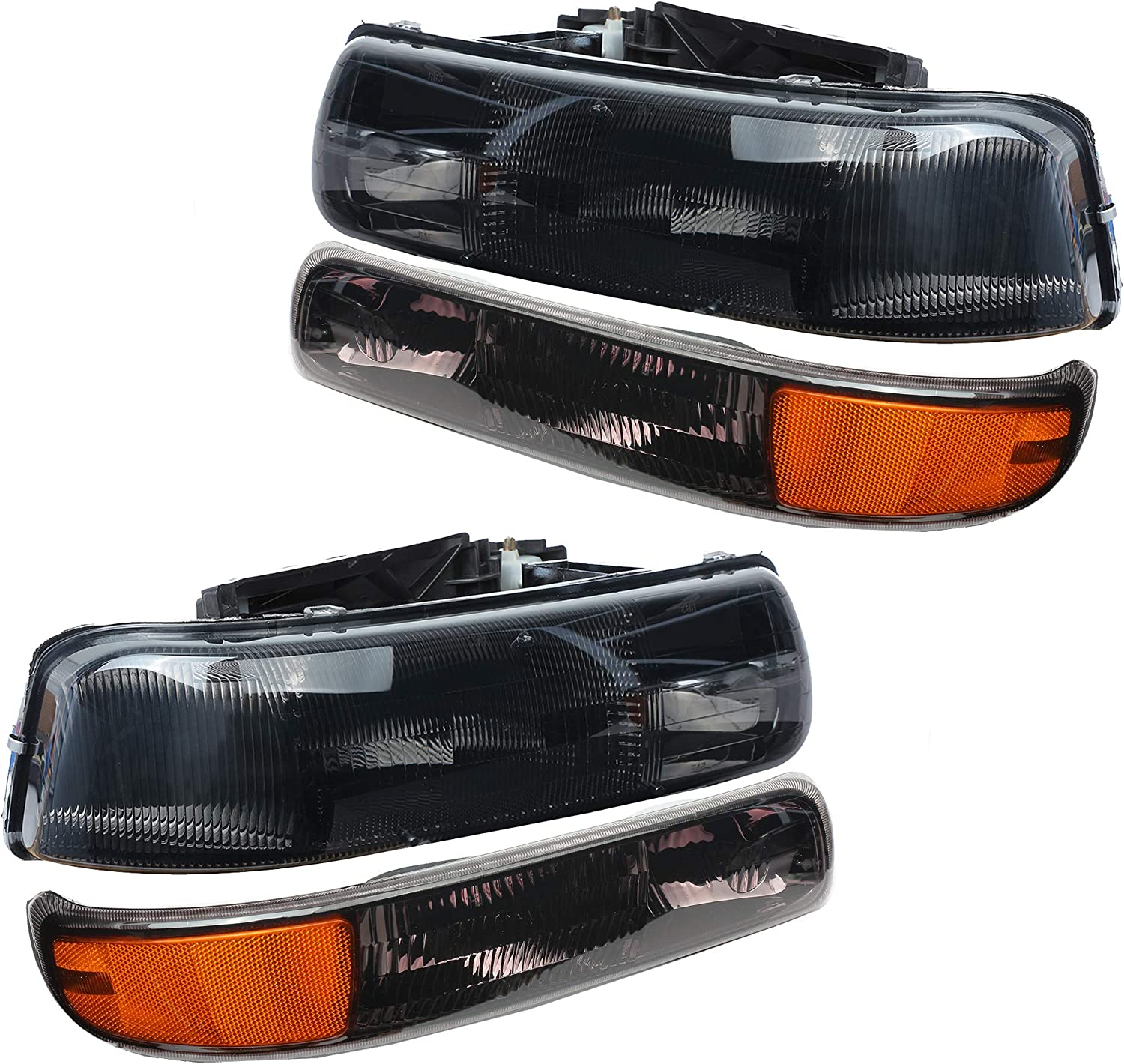 A&P 4PC Chrome Headlight Assembly Clear Lens for Chevy 00-06 Tahoe Suburban 1500 2500/99-02 Silverado 1500 2500/01-02 Silverado 1500HD 2500HD 3500 - JSI Racing 