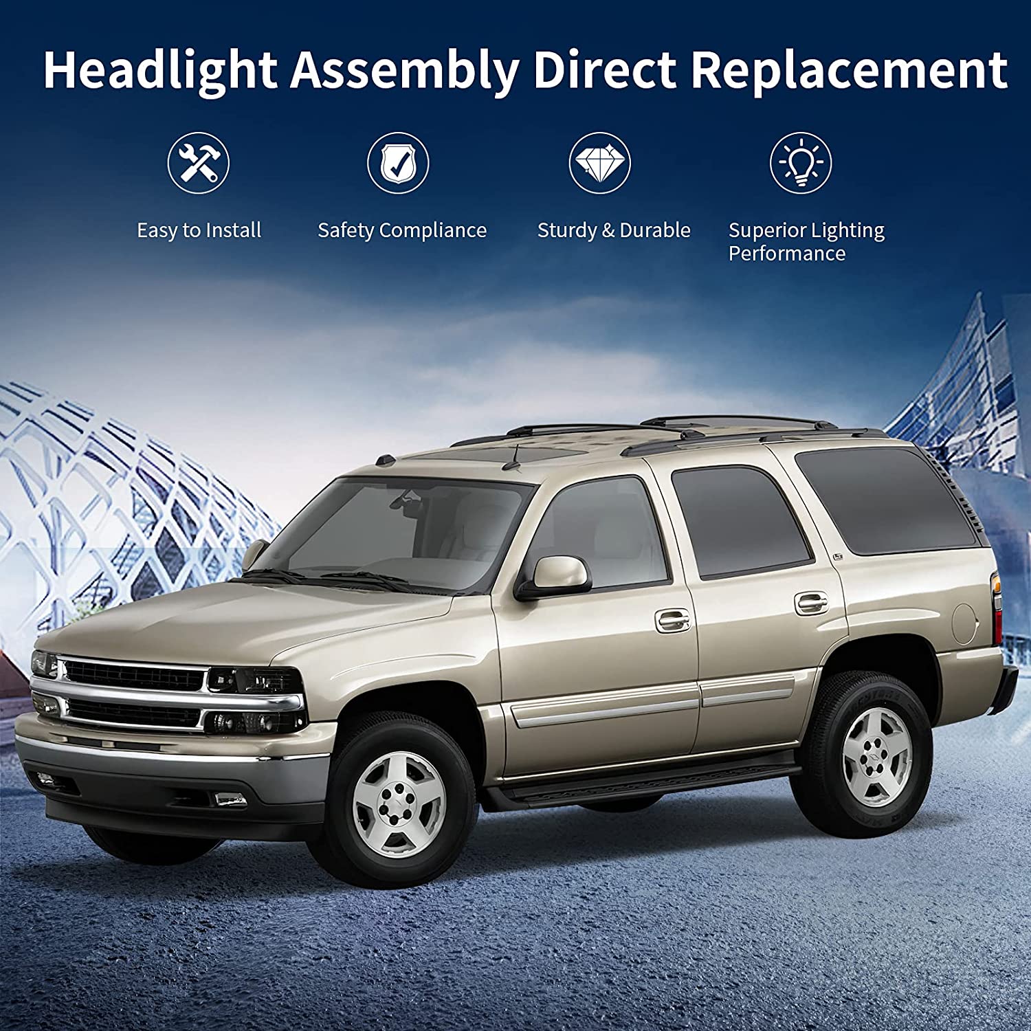 Autosaver88 Headlights Assembly Compatible With 19992002 Chevy Silverado 20002006 Tahoe Suburban Headlamp Bumper Lights Smoke Lens Reflector - JSI Racing 