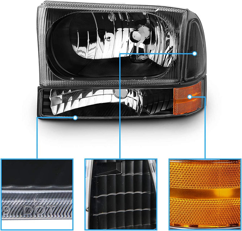 Amerilite For Ford Super Duty F250 F350 F450 F550 Excursion Chrome Factory Style Replacement Headlights Wbumper Corner Set Passenger And Driver Side - JSI Racing 