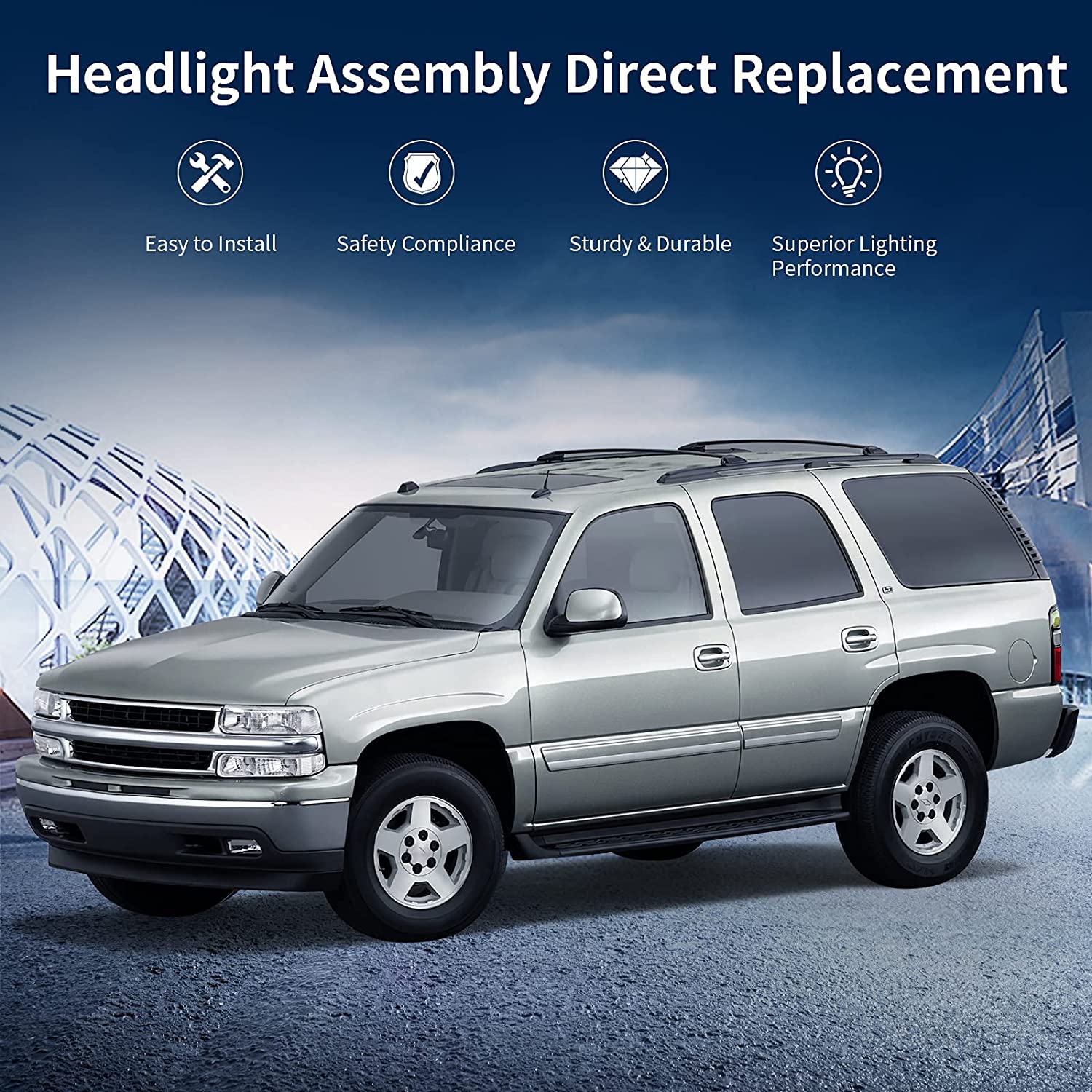 Autosaver88 Headlight Assembly Compatible With 19992002 Chevy Silverado 20002006 Tahoe Suburban Headlamp Bumper Lights Black Housing Reflector Chrome - JSI Racing 